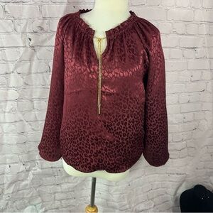 michael kors monochromatic Burgundy Leopard Print peasant Top sz S